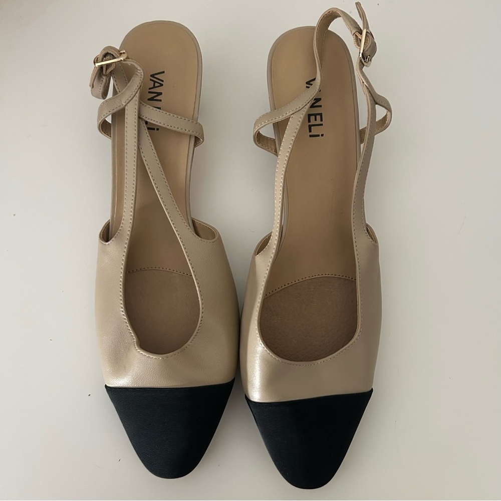 Vaneli Women's Beige and Black Slingback Shoes